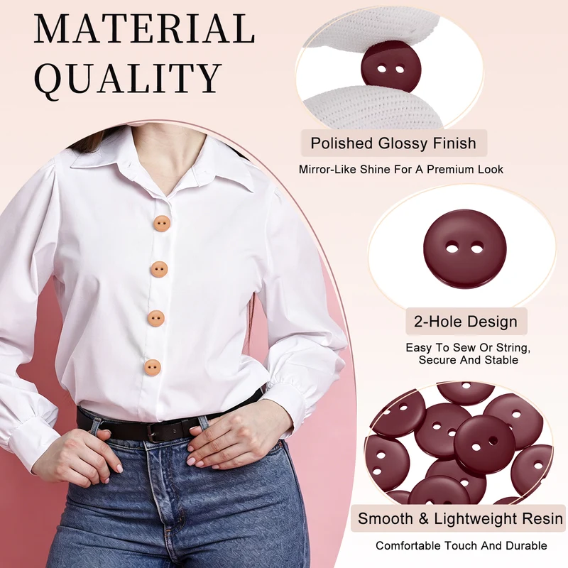 16 Pcs 15mm Resin Sewing Buttons, 2 Hole for Sewing Coats Shirts, Dark Red
