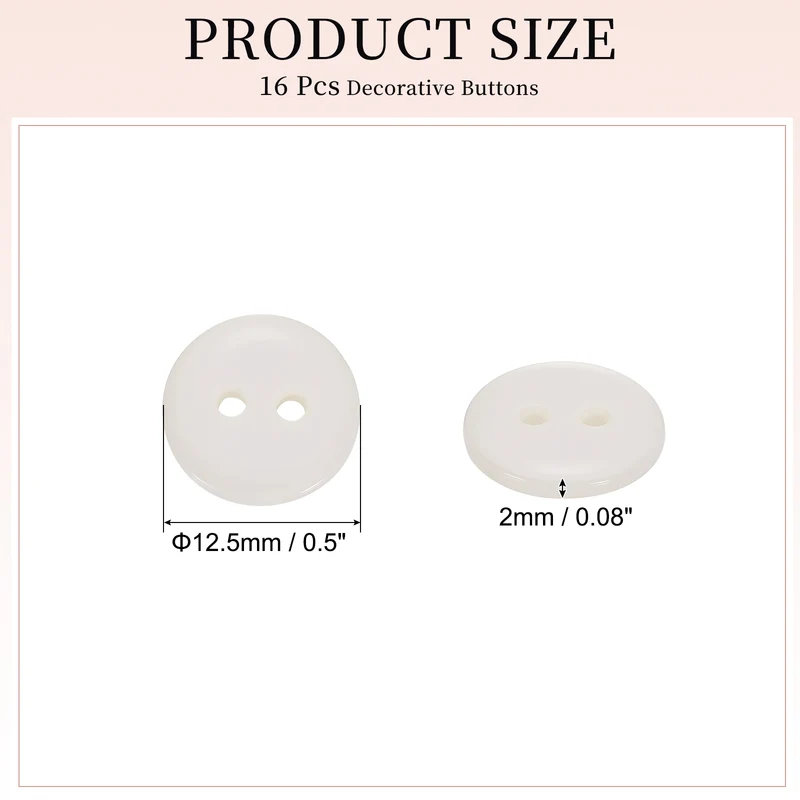 16 Pcs 12.5mm Resin Sewing Buttons, 2 Hole for Sewing Coats Shirts, Beige