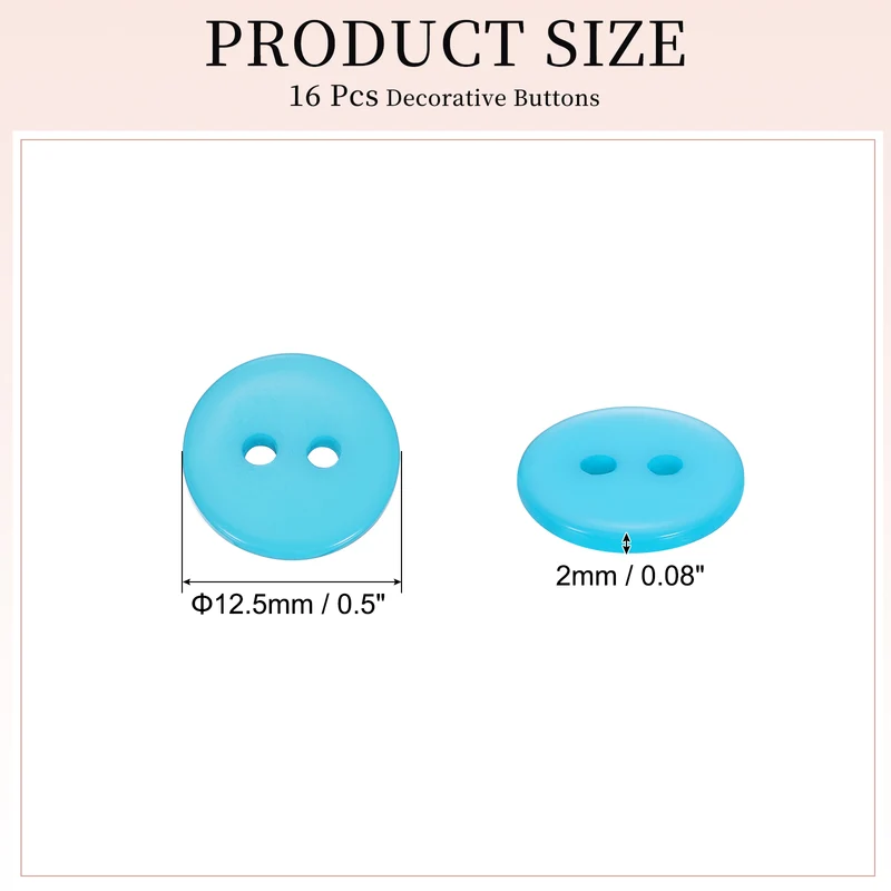 16 Pcs 12.5mm Resin Sewing Buttons, 2 Hole for Sewing Coats Shirts, Lake Blue