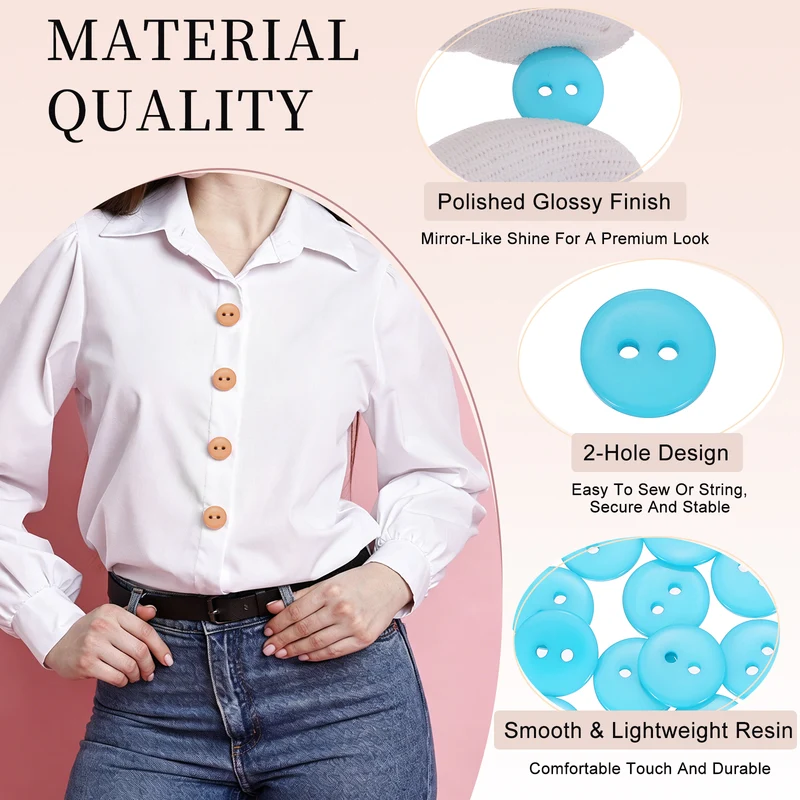 16 Pcs 12.5mm Resin Sewing Buttons, 2 Hole for Sewing Coats Shirts, Lake Blue