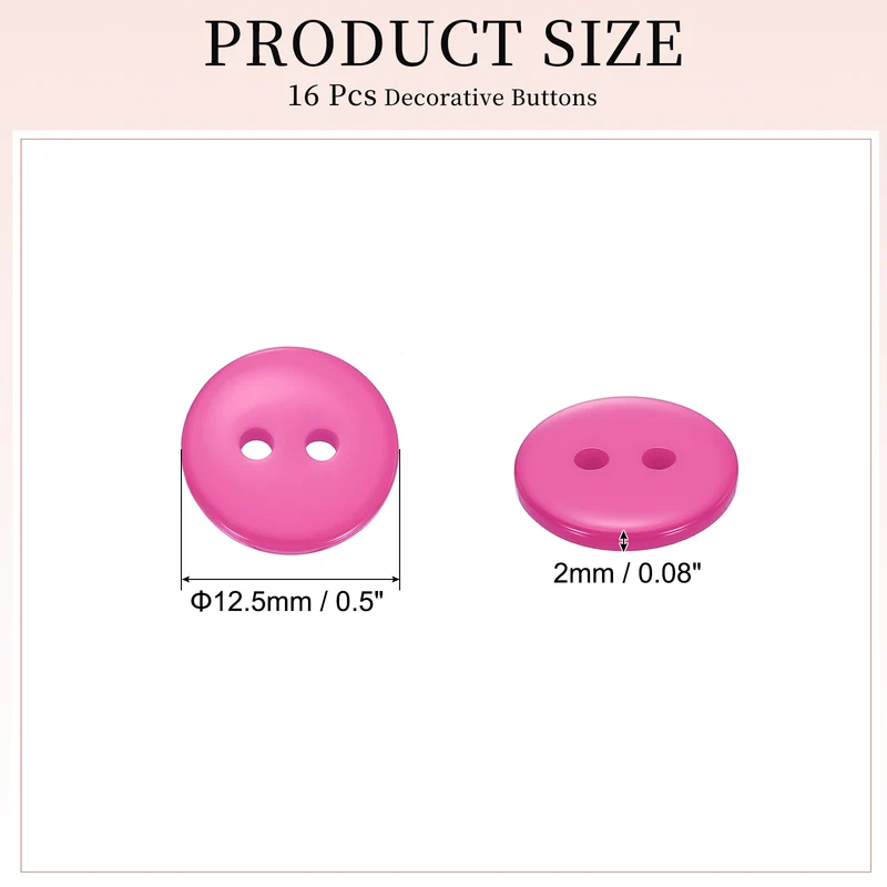 16 Pcs 12.5mm Resin Sewing Buttons, 2 Hole for Sewing Coats Shirts, Pink