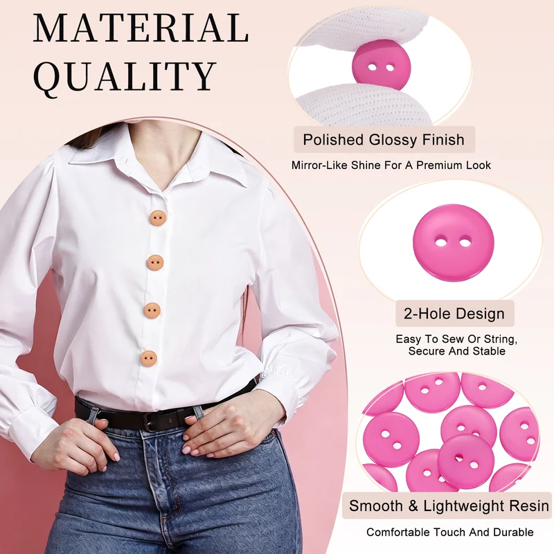 16 Pcs 12.5mm Resin Sewing Buttons, 2 Hole for Sewing Coats Shirts, Pink