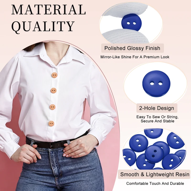 16 Pcs 12.5mm Resin Sewing Buttons, 2 Hole for Sewing Coats Shirts, Deep Blue