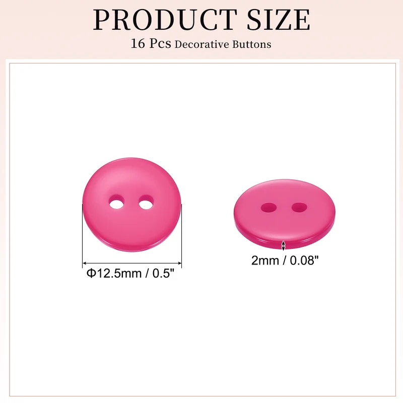 16 Pcs 12.5mm Resin Sewing Buttons, 2 Hole for Sewing Coats Shirts, Rose Red