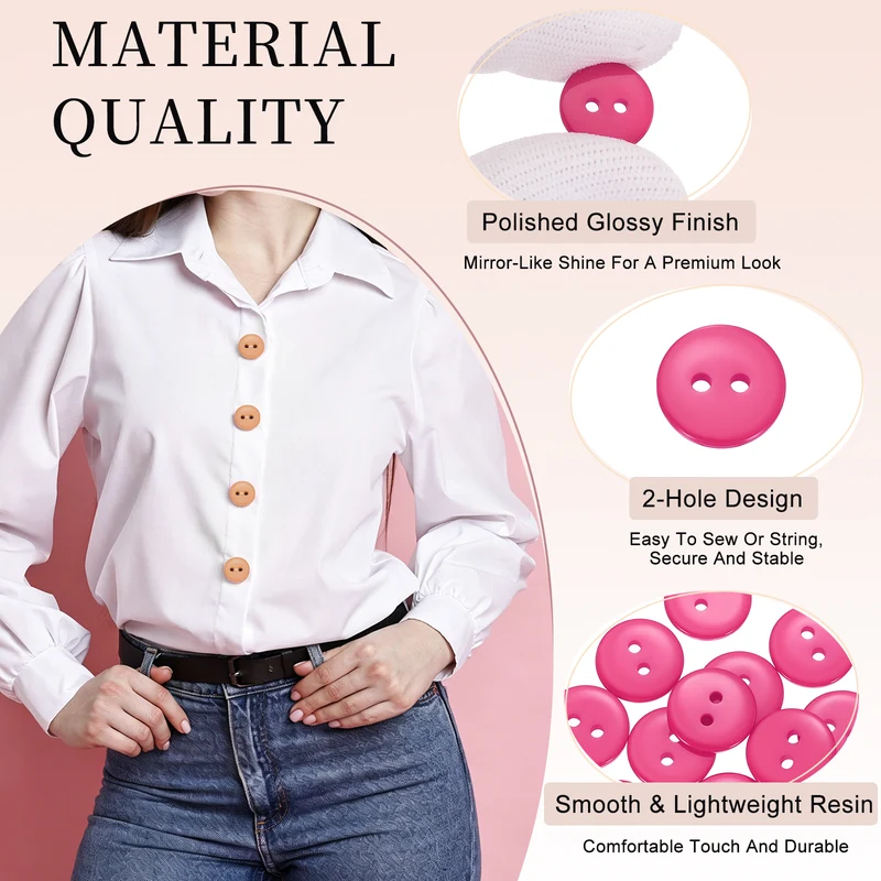 16 Pcs 12.5mm Resin Sewing Buttons, 2 Hole for Sewing Coats Shirts, Rose Red