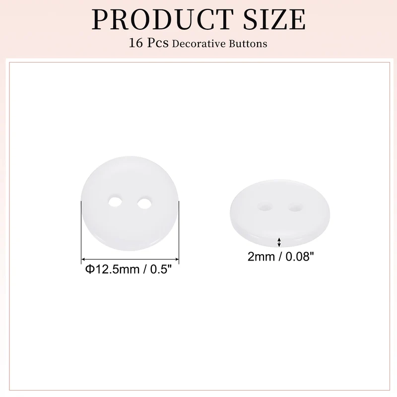 16 Pcs 12.5mm Resin Sewing Buttons, 2 Hole for Sewing Coats Shirts, White
