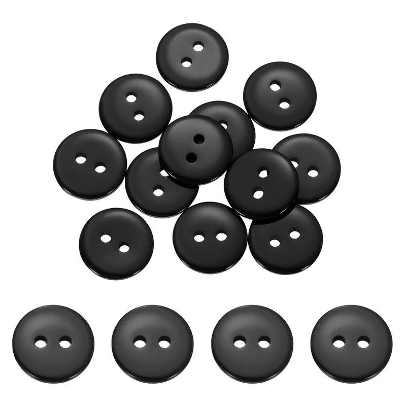 16 Pcs 12.5mm Resin Sewing Buttons, 2 Hole for Sewing Coats Shirts, Black