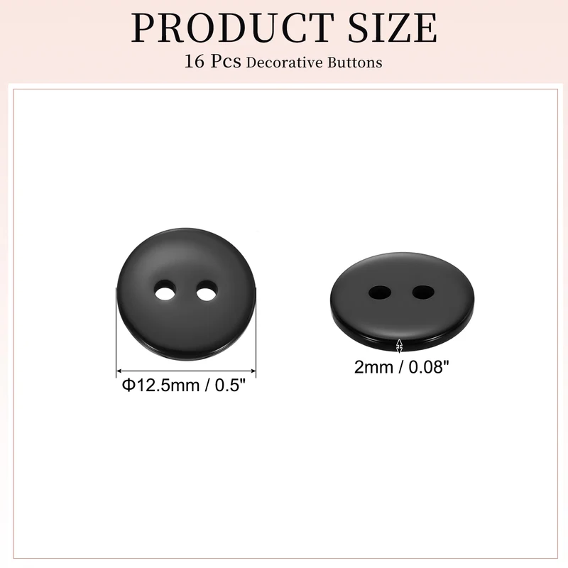 16 Pcs 12.5mm Resin Sewing Buttons, 2 Hole for Sewing Coats Shirts, Black