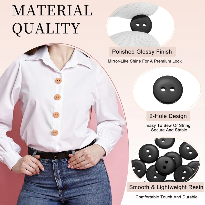 16 Pcs 12.5mm Resin Sewing Buttons, 2 Hole for Sewing Coats Shirts, Black