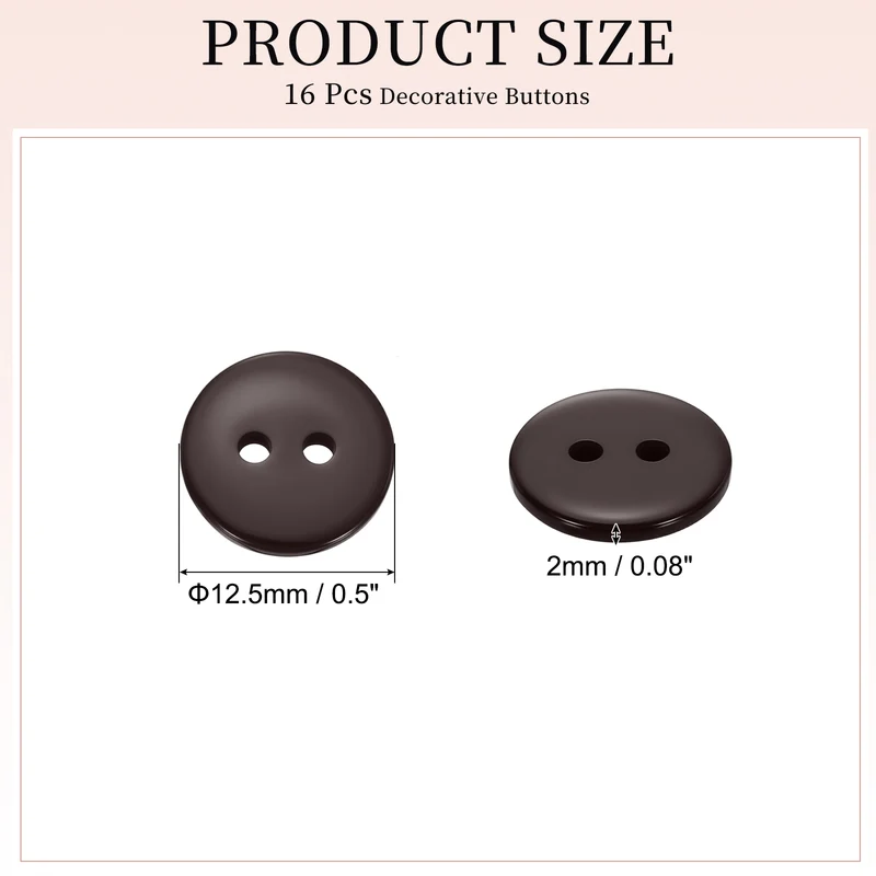 16 Pcs 12.5mm Resin Sewing Buttons, 2 Hole for Sewing Coats Shirts, Coffee