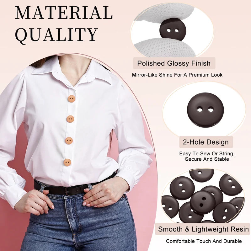 16 Pcs 12.5mm Resin Sewing Buttons, 2 Hole for Sewing Coats Shirts, Coffee