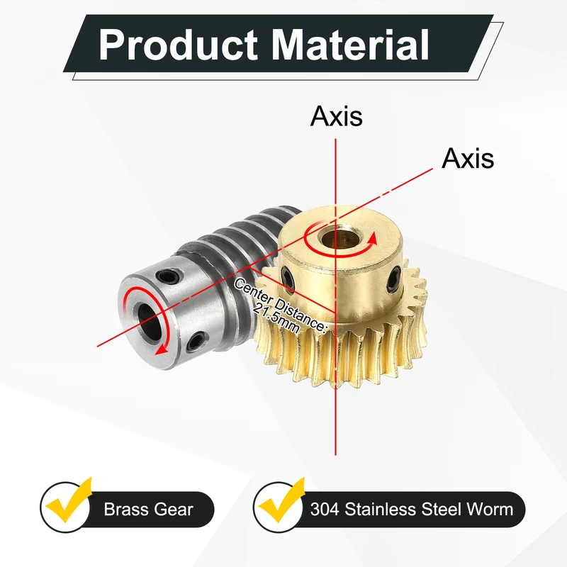 Worm Gear Set 1M 25T, 1:25 304 Stainless Steel Worm, Brass Gear 10mm/6mm Bore