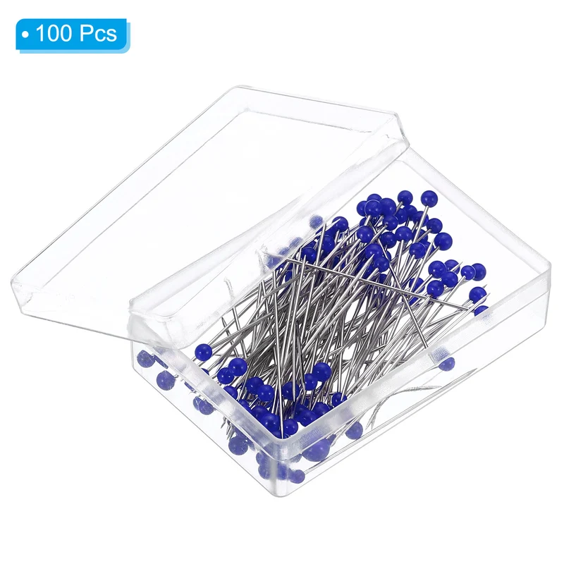 Sewing Pins, 100 Pcs 1.5 Inch Pearlized Ball Head Pins Straight Pin for Fabric, Decorative, Cloth Making, DIY, Dark Blue