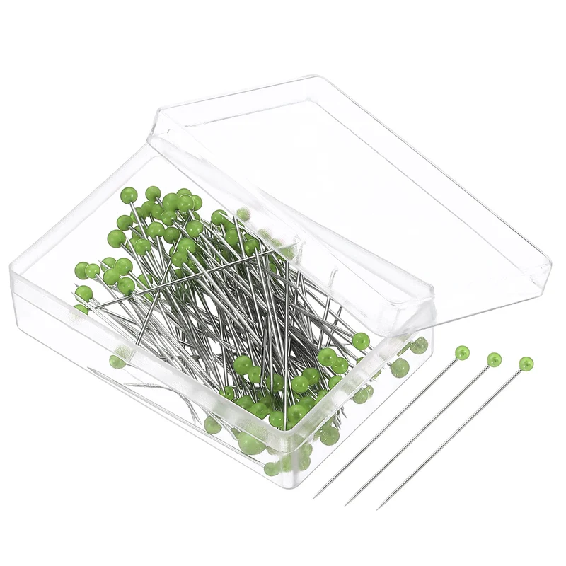 Sewing Pins, 100 Pcs 1.5 Inch Pearlized Ball Head Pins Straight Pin for Fabric, Decorative, Cloth Making, DIY, Green