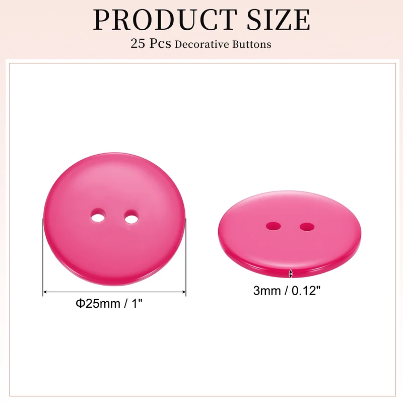 25 Pcs 25mm Resin Sewing Buttons, 2 Hole for Sewing Coats Shirts, Rose Red