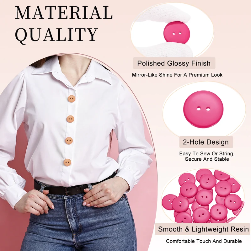 25 Pcs 25mm Resin Sewing Buttons, 2 Hole for Sewing Coats Shirts, Rose Red