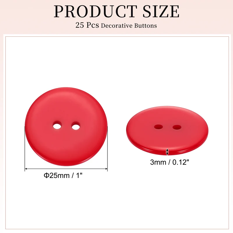 25 Pcs 25mm Resin Sewing Buttons, 2 Hole for Sewing Coats Shirts, Bright Red