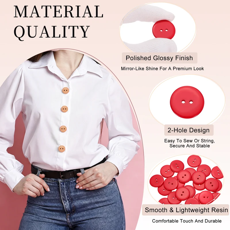 25 Pcs 25mm Resin Sewing Buttons, 2 Hole for Sewing Coats Shirts, Bright Red