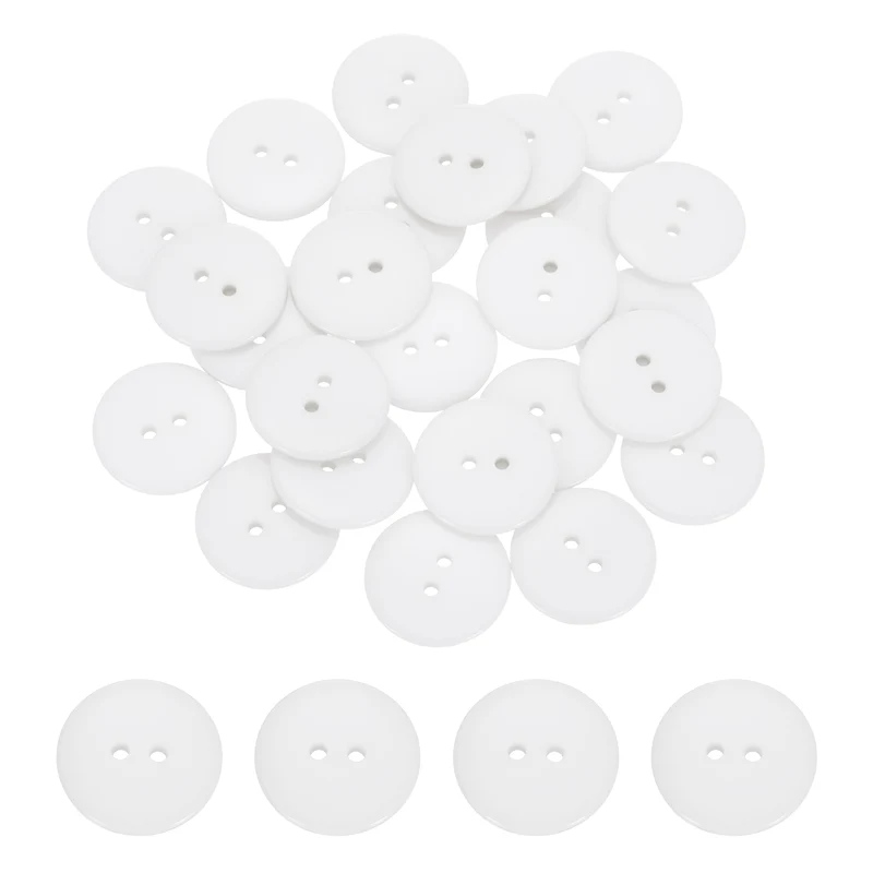 25 Pcs 25mm Resin Sewing Buttons, 2 Hole for Sewing Coats Shirts, White