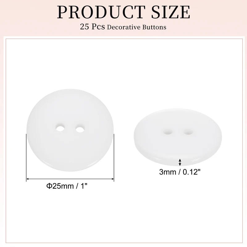 25 Pcs 25mm Resin Sewing Buttons, 2 Hole for Sewing Coats Shirts, White