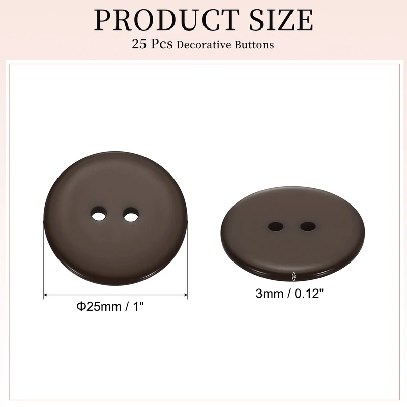 25 Pcs 25mm Resin Sewing Buttons, 2 Hole for Sewing Coats Shirts, Coffee