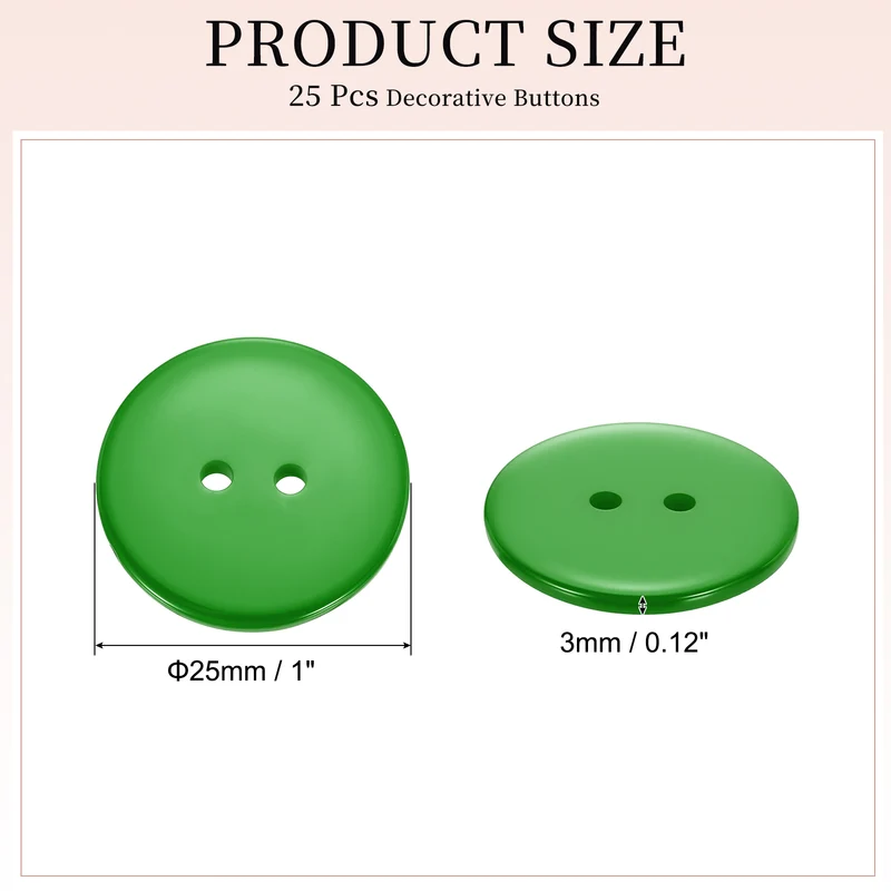 25 Pcs 25mm Resin Sewing Buttons, 2 Hole for Sewing Coats Shirts, Grass Green