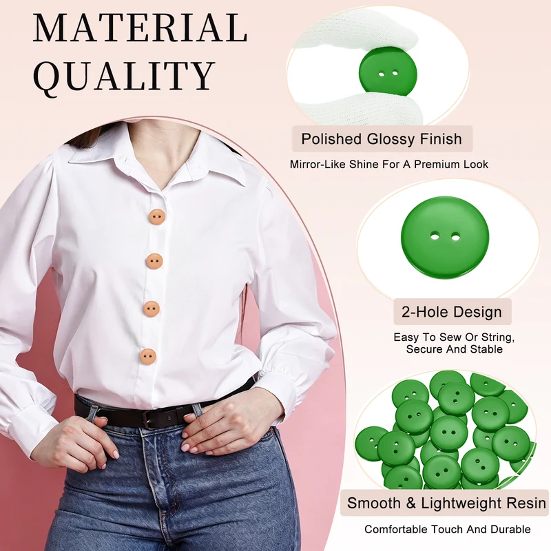 25 Pcs 25mm Resin Sewing Buttons, 2 Hole for Sewing Coats Shirts, Grass Green