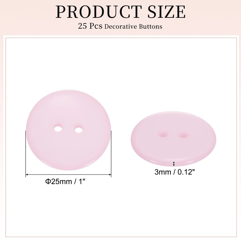25 Pcs 25mm Resin Sewing Buttons, 2 Hole for Sewing Coats Shirts, Light Pink