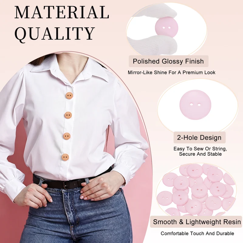 25 Pcs 25mm Resin Sewing Buttons, 2 Hole for Sewing Coats Shirts, Light Pink