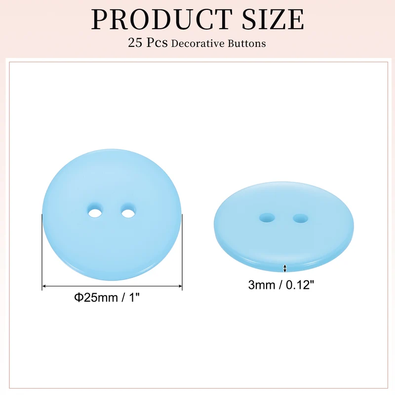 25 Pcs 25mm Resin Sewing Buttons, 2 Hole for Sewing Coats Shirts, Light Blue