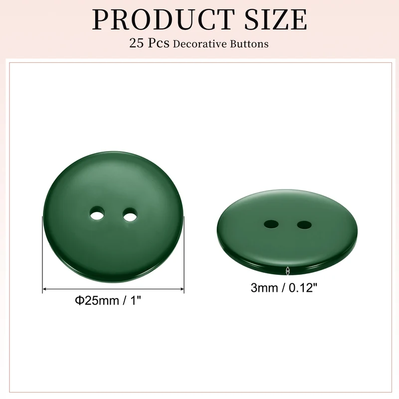 25 Pcs 25mm Resin Sewing Buttons, 2 Hole for Sewing Coats Shirts, Dark Green