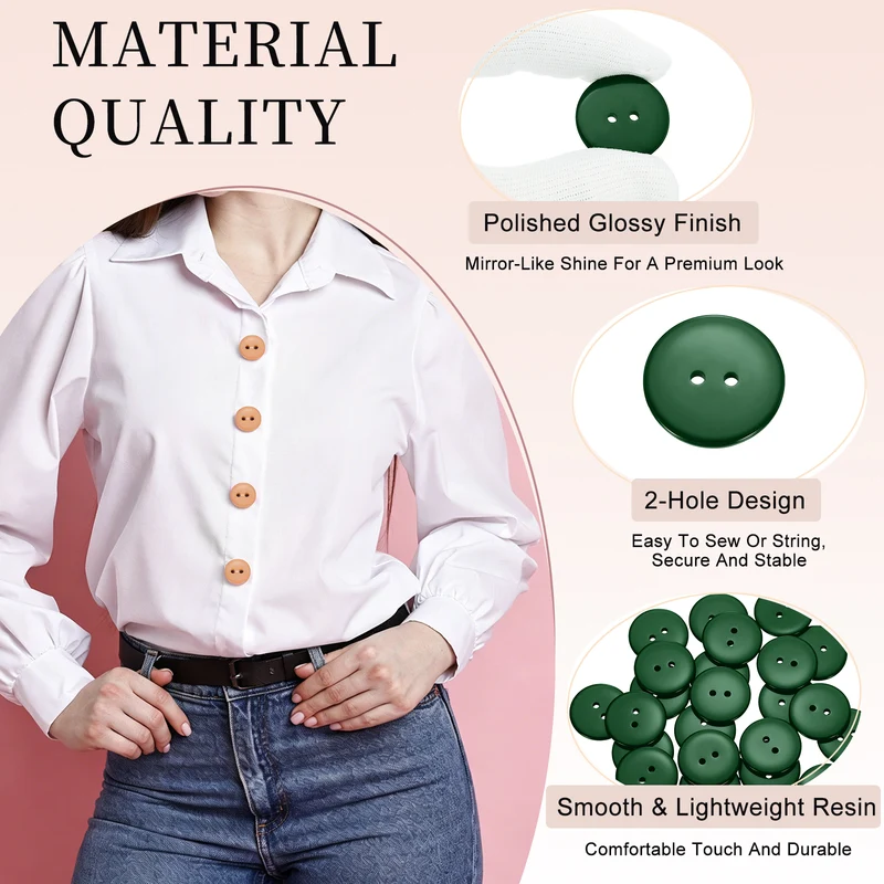 25 Pcs 25mm Resin Sewing Buttons, 2 Hole for Sewing Coats Shirts, Dark Green