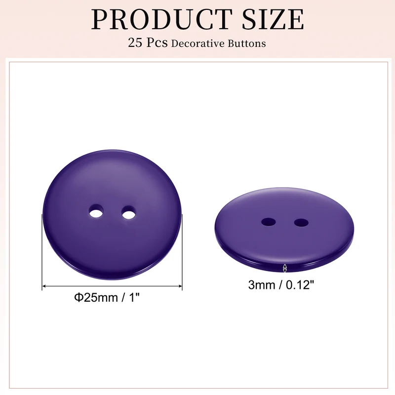 25 Pcs 25mm Resin Sewing Buttons, 2 Hole for Sewing Coats Shirts, Deep Purple