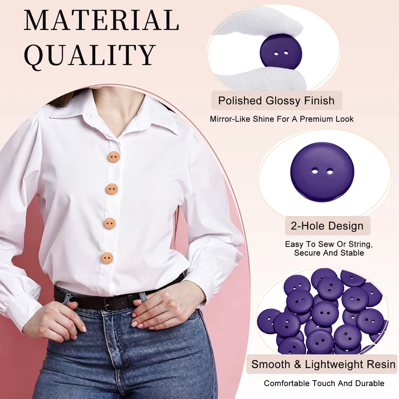 25 Pcs 25mm Resin Sewing Buttons, 2 Hole for Sewing Coats Shirts, Deep Purple