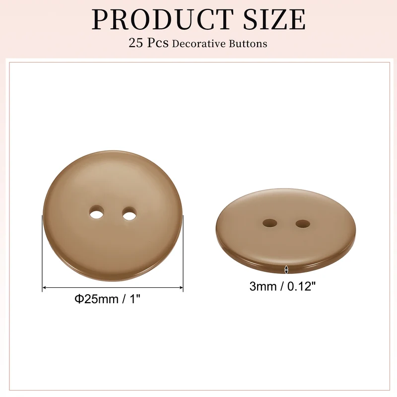 25 Pcs 25mm Resin Sewing Buttons, 2 Hole for Sewing Coats Shirts, Camel
