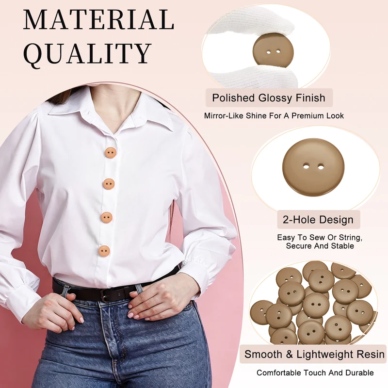25 Pcs 25mm Resin Sewing Buttons, 2 Hole for Sewing Coats Shirts, Camel