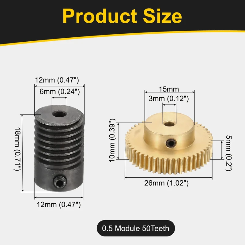 Worm Gear Set 0.5 Module 1:50 Reduction Rate(Gear-3mm Bore, Rod 3mm Bore)