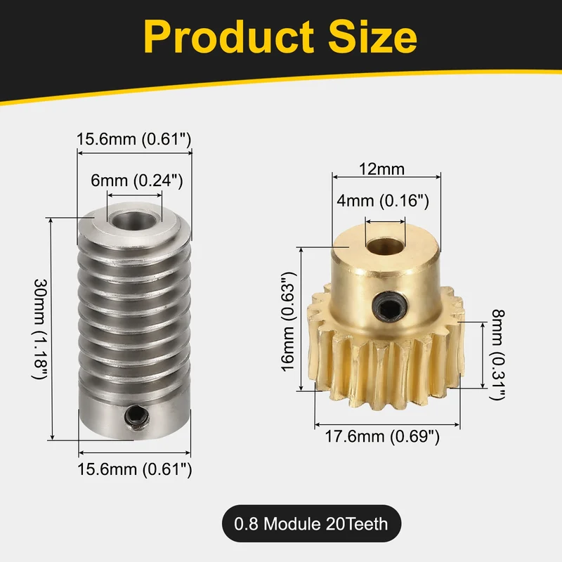 Worm Gear Set 0.8 Module 1:20 Reduction Rate(Gear-4mm Bore, Rod 6mm Bore)