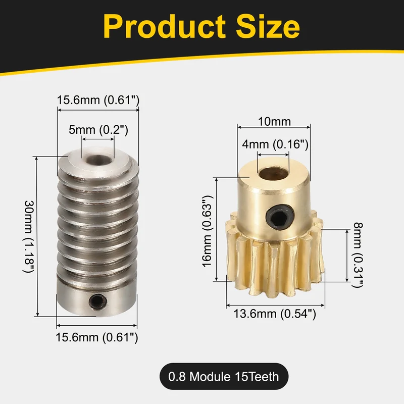 Worm Gear Set 0.8 Module 1:15 Reduction Rate(Gear-4mm Bore, Rod 5mm Bore)