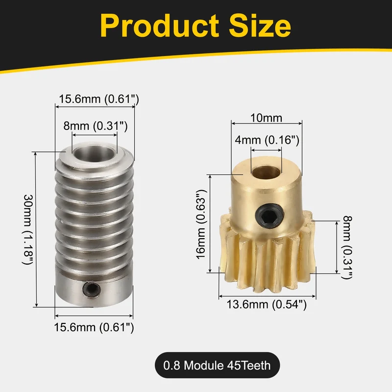 Worm Gear Set 0.8 Module 1:15 Reduction Rate(Gear-4mm Bore, Rod 8mm Bore)
