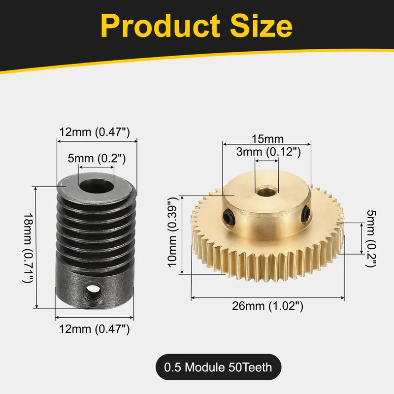 Worm Gear Set 0.5 Module 1:50 Reduction Rate(Gear-3mm Bore, Rod 5mm Bore)