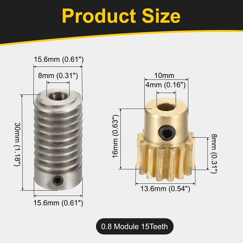 Worm Gear Set 0.8 Module 1:15 Reduction Rate(Gear-4mm Bore, Rod 6mm Bore)