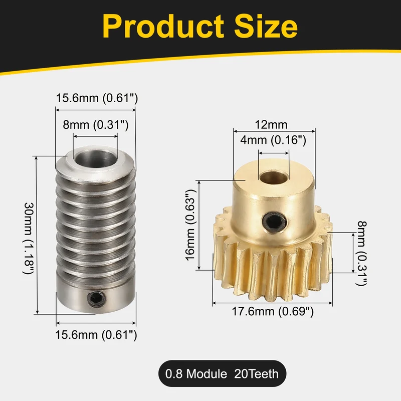Worm Gear Set 0.8 Module 1:20 Reduction Rate(Gear-4mm Bore, Rod 8mm Bore)
