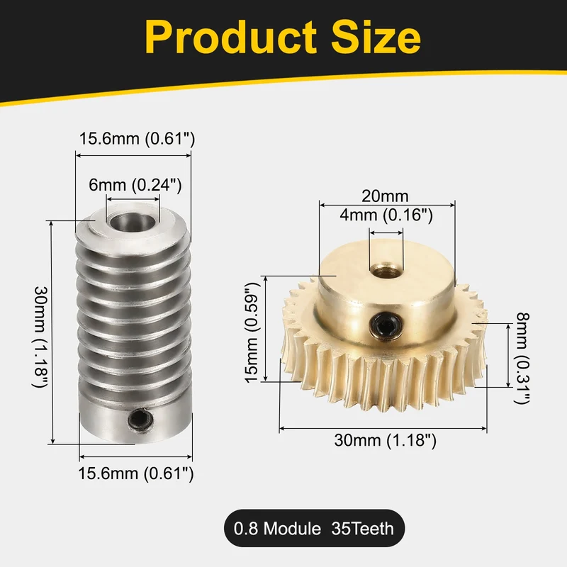 Worm Gear Set 0.8 Module 1:35 Reduction Rate(Gear-4mm Bore, Rod 6mm Bore)