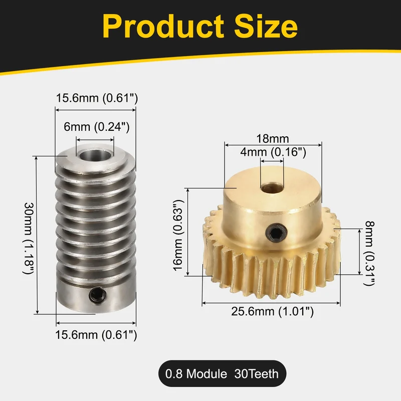 Worm Gear Set 0.8 Module 1:30 Reduction Rate(Gear-4mm Bore, Rod 6mm Bore)