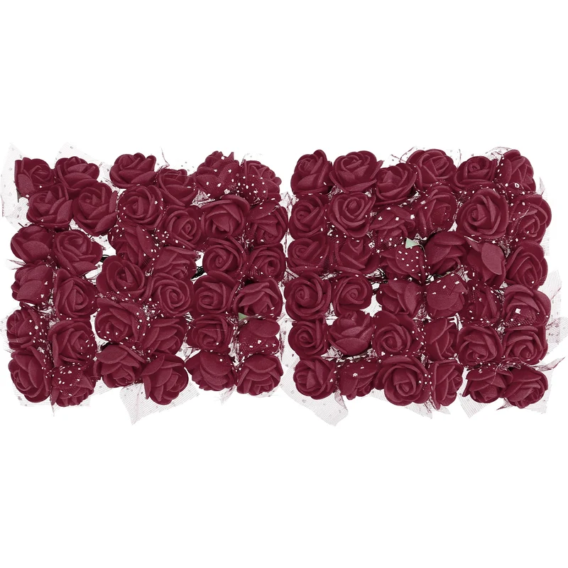 Artificial Rose Flower Heads, Dark Red Mini Faux Flowers 0.8 Inch-1 Inch 72Pcs