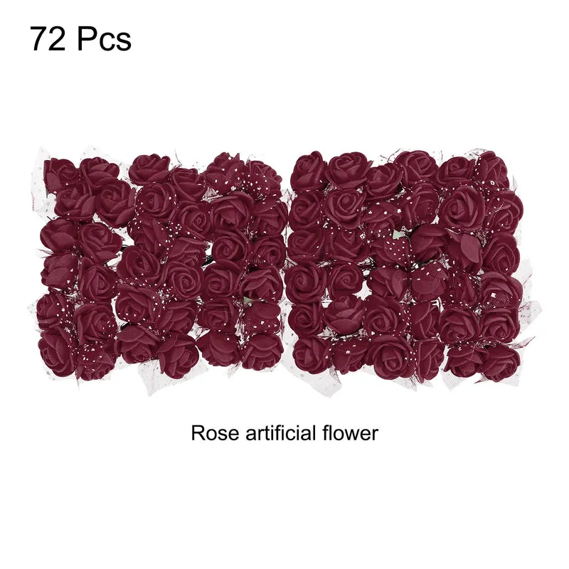 Artificial Rose Flower Heads, Dark Red Mini Faux Flowers 0.8 Inch-1 Inch 72Pcs