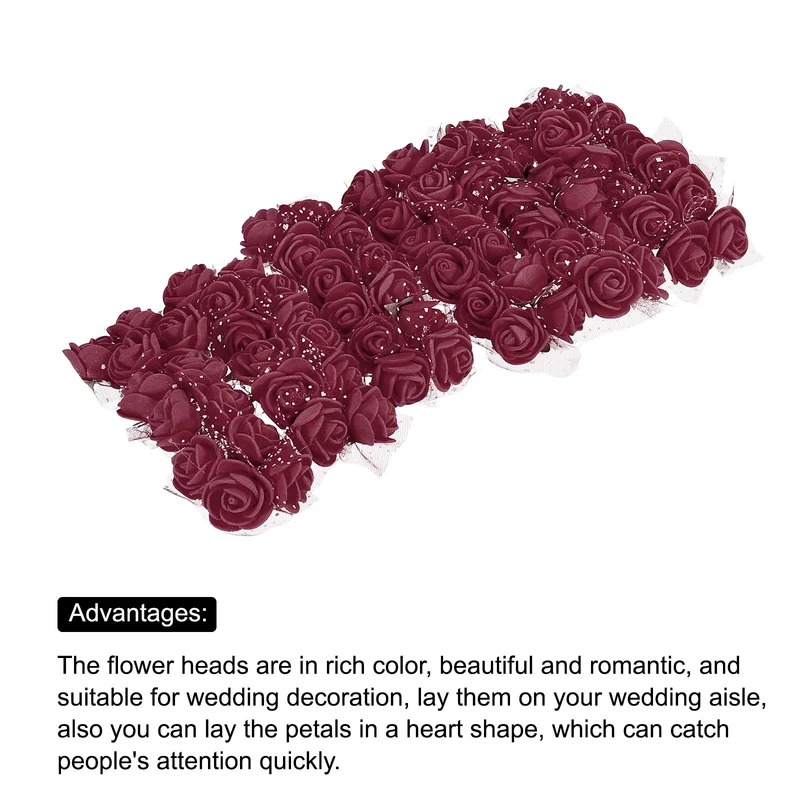 Artificial Rose Flower Heads, Dark Red Mini Faux Flowers 0.8 Inch-1 Inch 72Pcs