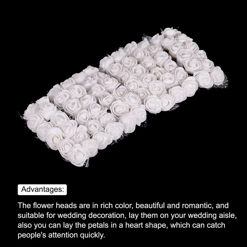 Artificial Rose Flower Heads, White Mini Faux Flowers 0.8 Inch-1 Inch 72Pcs