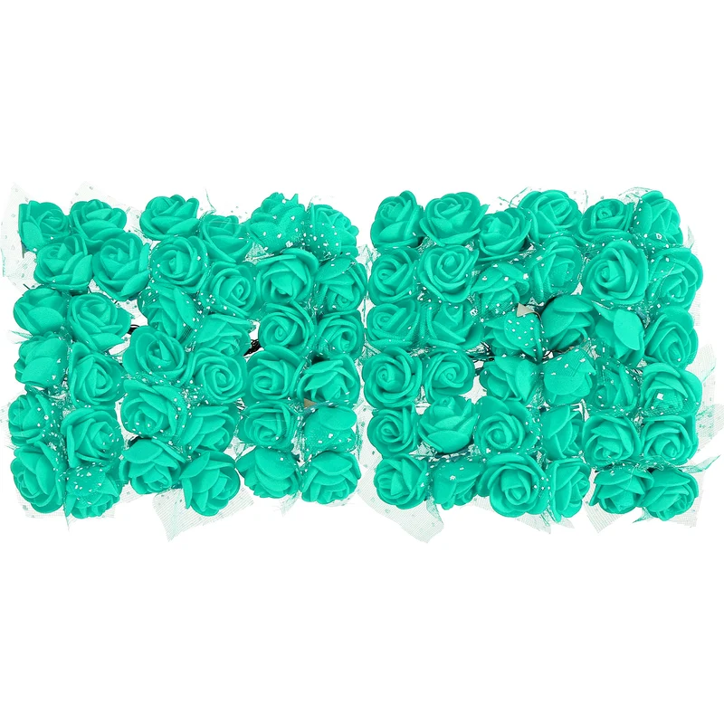 Artificial Rose Flower Heads, Lake Blue Mini Faux Flowers 0.8 Inch-1 Inch 72Pcs